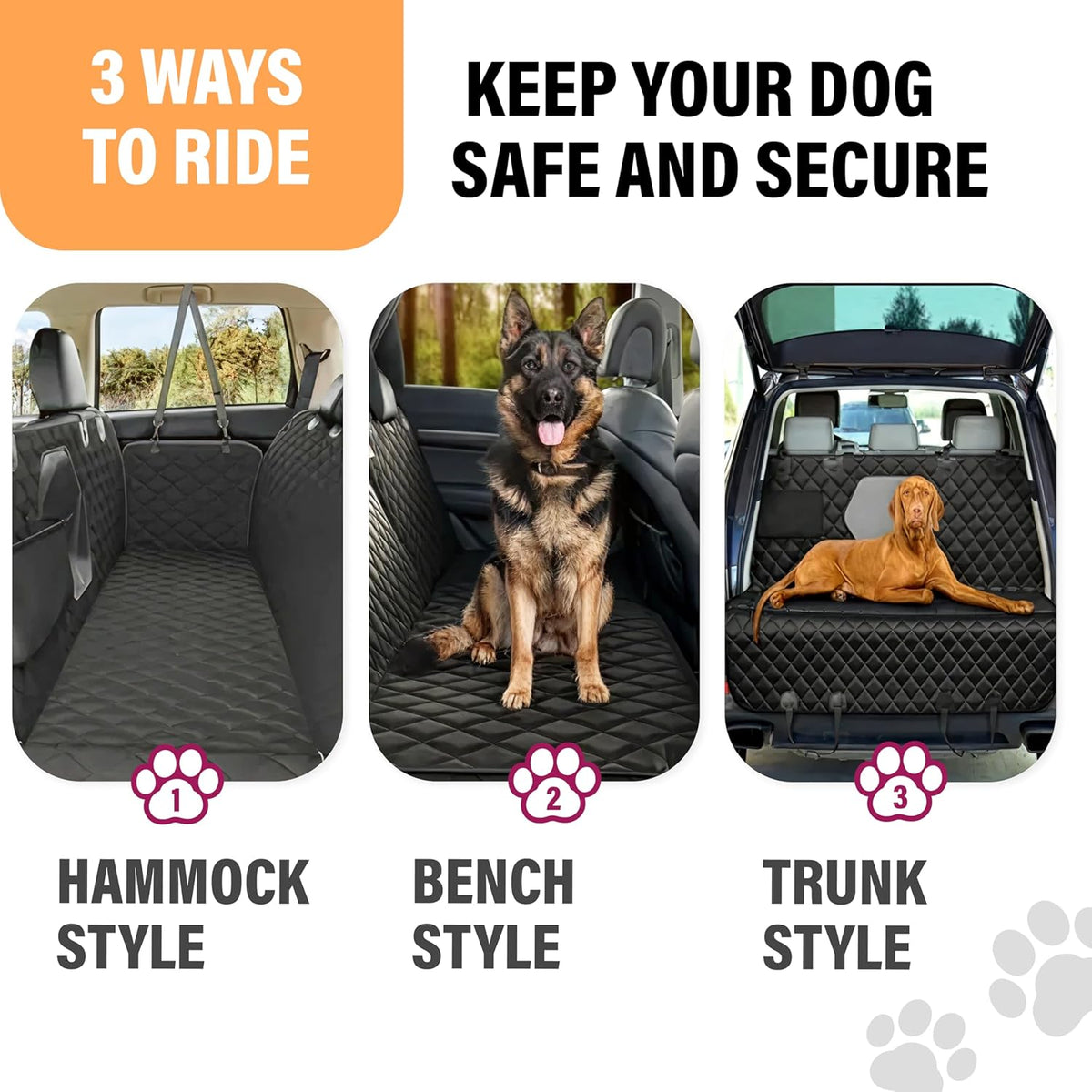 Premium Waterproof Dog Car Seat Cover - Hammock Style with Safety Features for SUVs and Trucks, Black