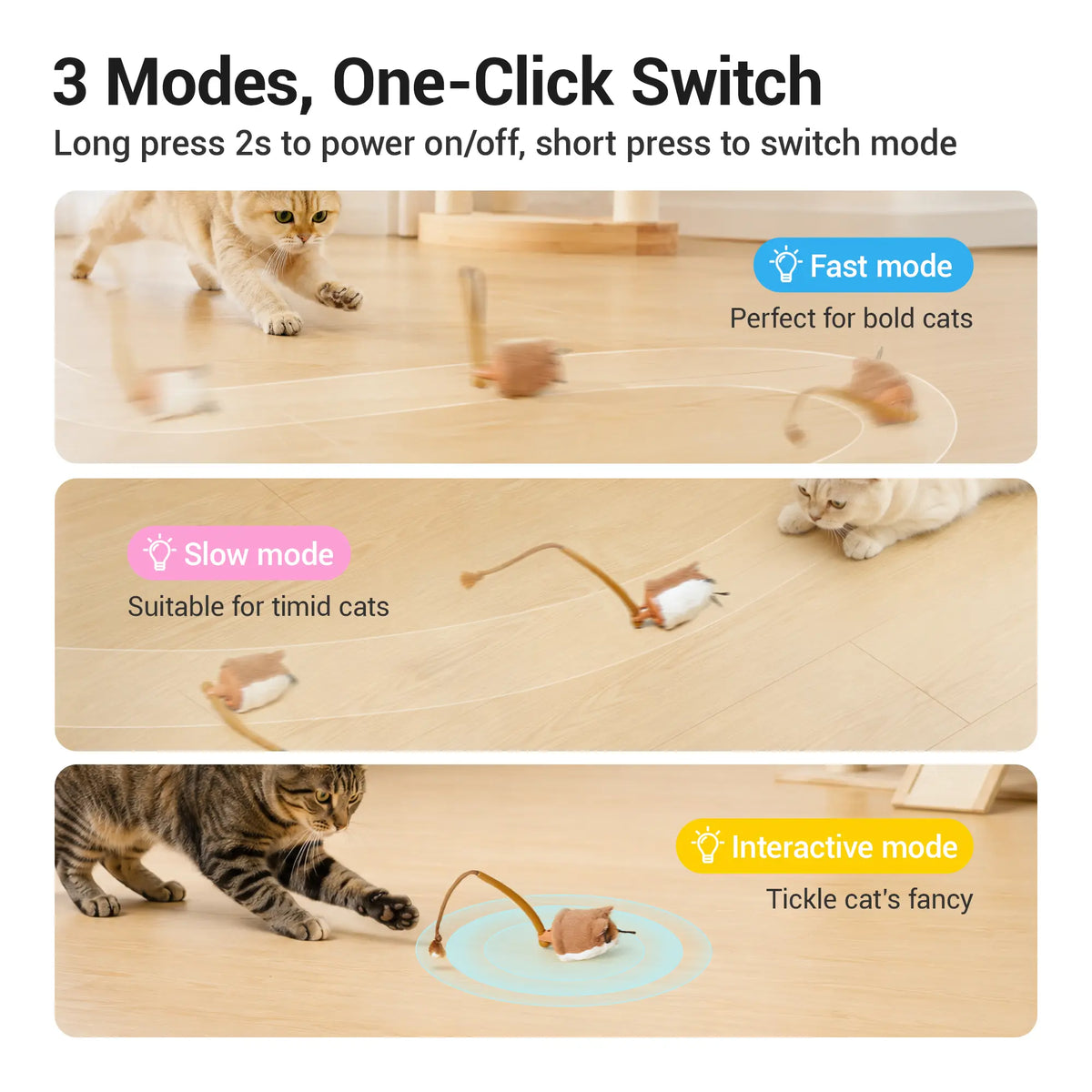 Potaroma Plush Mouse Interactive Smart Rolling Cat Toy - Rechargeable Automatic Motion-Activated Electric Toy for Indoor Cats and Kittens