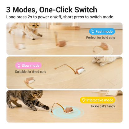 Potaroma Plush Mouse Interactive Smart Rolling Cat Toy - Rechargeable Automatic Motion-Activated Electric Toy for Indoor Cats and Kittens