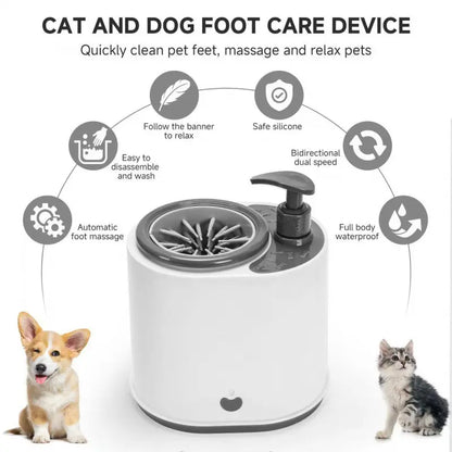 Automatic Electronic Pet Paw Cleaner and Foot Massager with BPA-Free Silicone Bristles, Detachable Soap Dispenser, Dual-Speed Bidirectional Spin, and 360° Quick Rinse for Small to Medium Pets