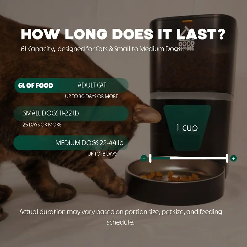 Automatic Cat Feeder, Wifi 5G Automatic Dog Food Dispenser with Freshness Preservation, 6L Timed Pet Feeder, Mate Black