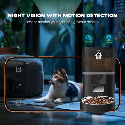 Automatic Cat Feeder, Wifi 5G Automatic Dog Food Dispenser with Freshness Preservation, 6L Timed Pet Feeder, Mate Black
