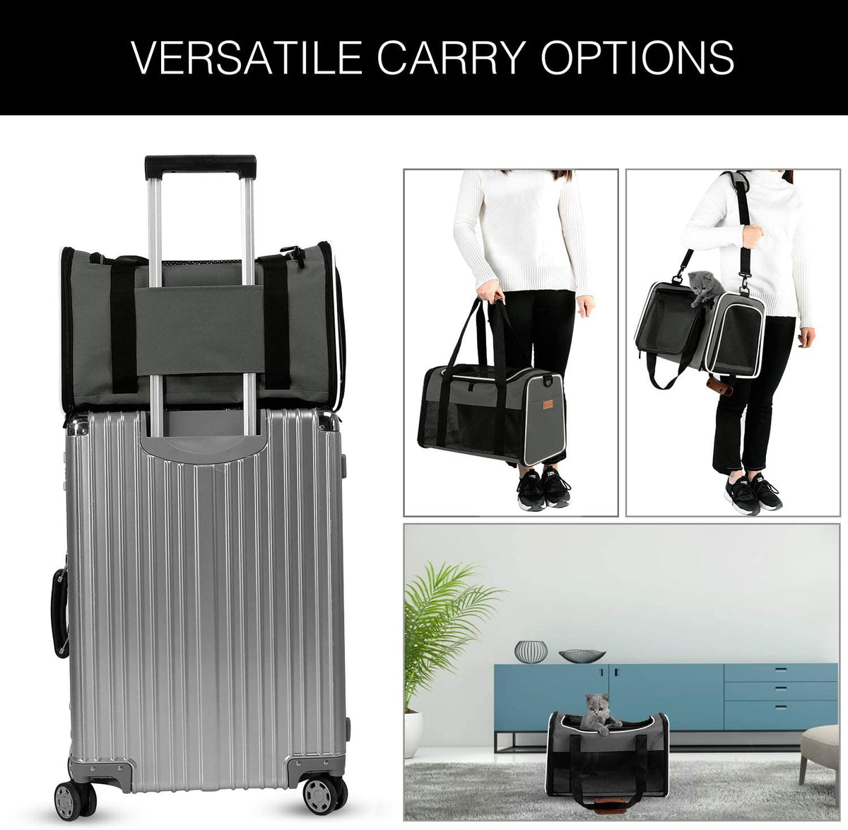 Portable Foldable Soft-Sided Pet Carrier for Cats and Dogs up to 22 lbs, Airline Approved