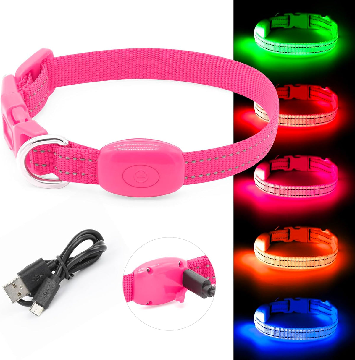 Illuminated Pink Collar for Small Dogs and Cats (XS Size)