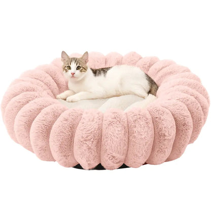 Super Soft round Pet Bed – Donut Fluffy Calming Kittens & Small Dogs, Antianxiety Pet Bed,Removable Washable Cover Cute Pet Lounge, Anti-Slip Base, Toy Puddle