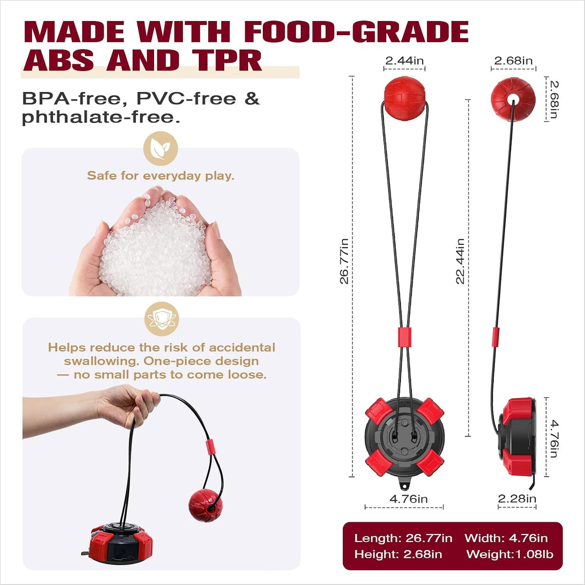 Upgraded Strong Suction Cup Tug of War Dog Toy Interactive Dog Rope Toys for Aggressive Chewers Puppy Molar Ball Chew Toy with Teeth Cleaning for Mental Stimulation & Boredom Relief