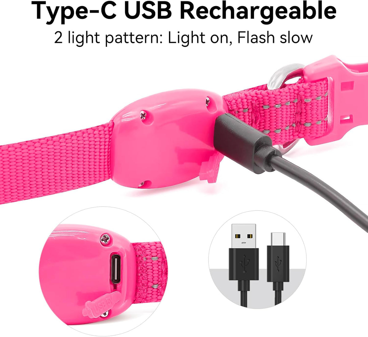 Illuminated Pink Collar for Small Dogs and Cats (XS Size)