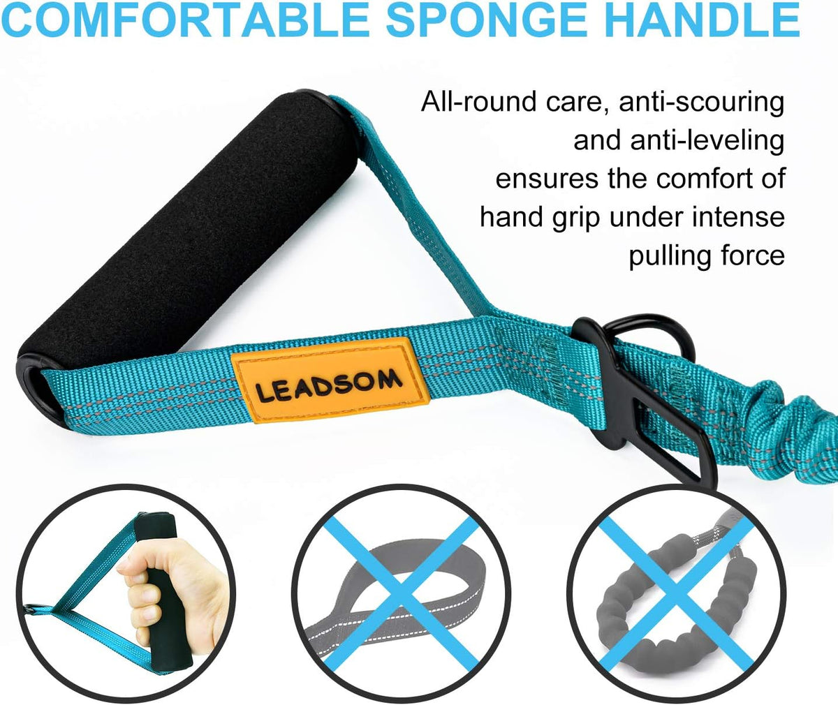 6FT Heavy-Duty Elastic Bungee Dog Leash with Shock Absorption and Padded Comfort Handle, Featuring Traffic Control for Medium to Large Dogs - Perfect for Training