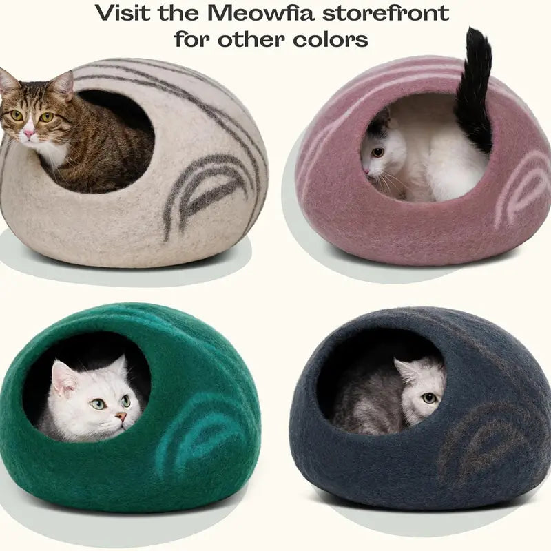 Cat Cave Bed for Indoor Cats - Handmade Merino Wool Cat Bed, Large, Light Gray, Cozy Felt Cat House, Soft Breathable Pet Bed Ruifurni