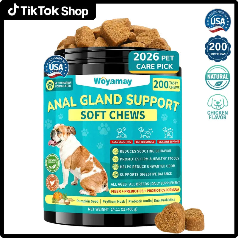 Anal Gland Chews for Dogs - 200 Count with Pumpkin Probiotics & Digestive Enzymes, Advanced Formula to Alleviate Scooting and Odor, Chicken Flavor