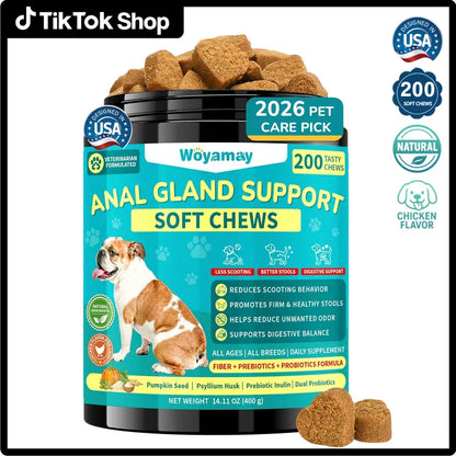Anal Gland Chews for Dogs - 200 Count with Pumpkin Probiotics & Digestive Enzymes, Advanced Formula to Alleviate Scooting and Odor, Chicken Flavor