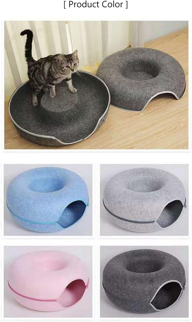 Cozy Donut Cat House & Interactive Tunnel - Perfect Indoor Play and Rest Spot for Your Feline Friend - Stylish Black Design