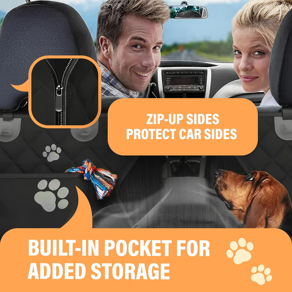 Premium Waterproof Dog Car Seat Cover - Hammock Style with Safety Features for SUVs and Trucks, Black
