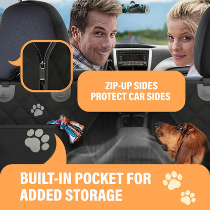 Premium Waterproof Dog Car Seat Cover - Hammock Style with Safety Features for SUVs and Trucks, Black