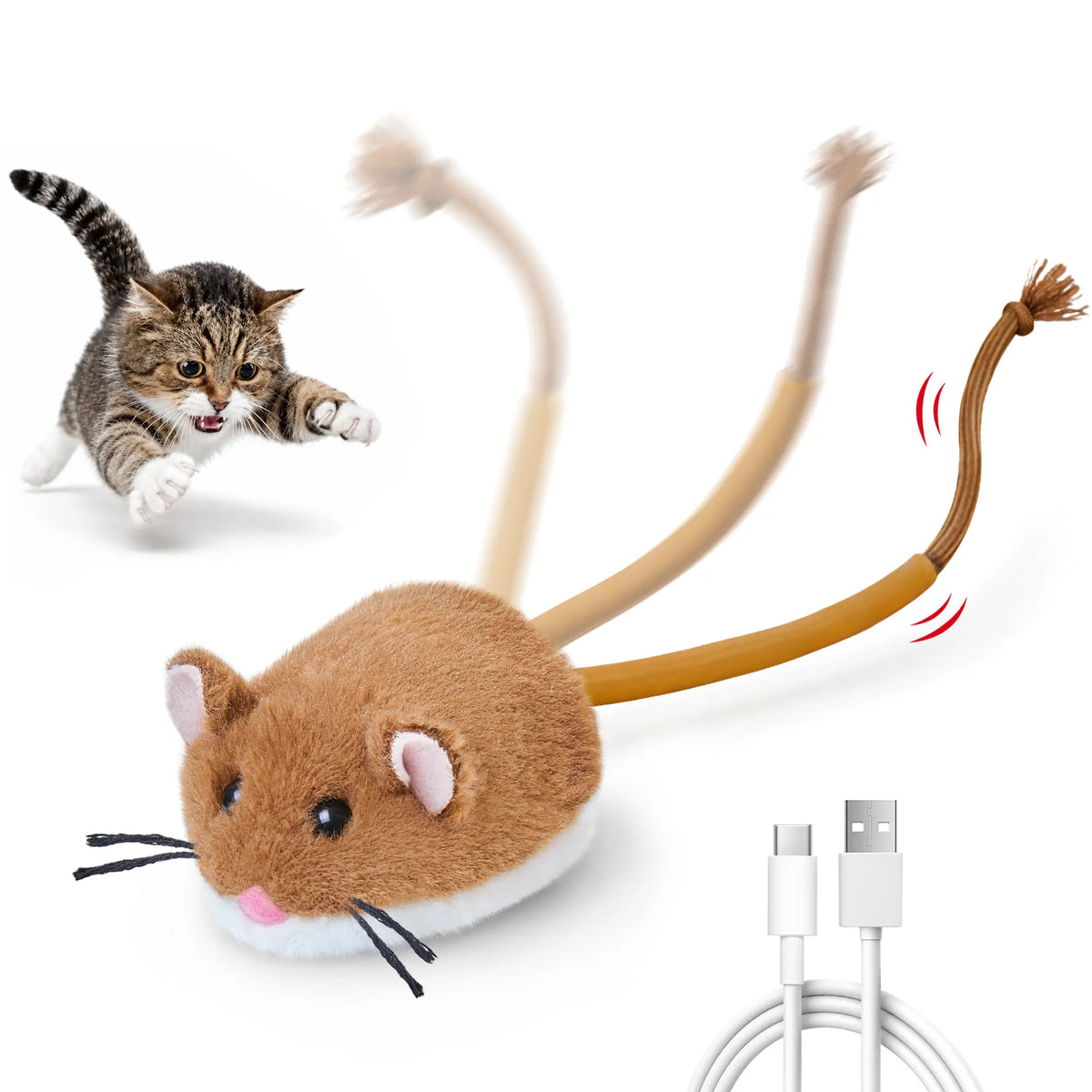 Potaroma Plush Mouse Interactive Smart Rolling Cat Toy - Rechargeable Automatic Motion-Activated Electric Toy for Indoor Cats and Kittens
