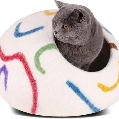 Cat Cave Bed for Indoor Cats - Handmade Merino Wool Cat Bed, Large, Light Gray, Cozy Felt Cat House, Soft Breathable Pet Bed Ruifurni