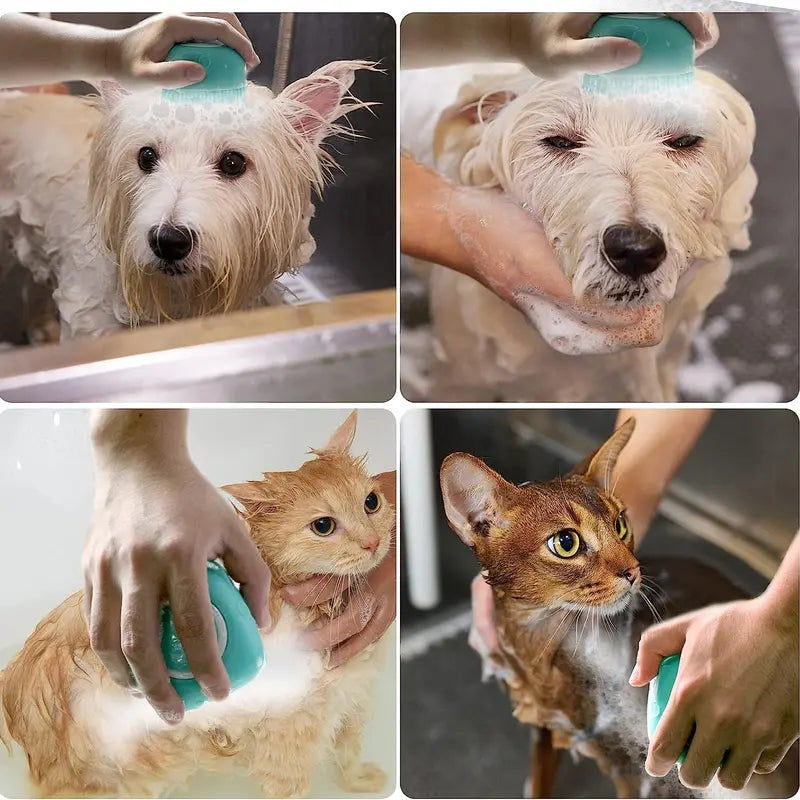 Pet Bath Brush Dog Baths Brush Shampoo Dispenser Soft Silicone Dog Bathing Brushes Dogs Shampoo Brushes Scrubbers for Cats and Dogs Shower Brush Grooming (Blue)