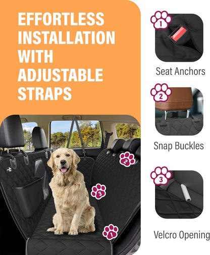 Premium Waterproof Dog Car Seat Cover - Hammock Style with Safety Features for SUVs and Trucks, Black