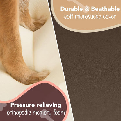 Orthopedic Memory Foam Dog Bed with Washable Cover and Non-Slip Bottom, Calming Pet Sofa in Cocoa Brown, 25" x 20" x 5.5