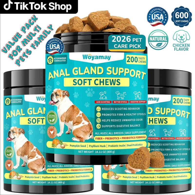 Anal Gland Chews for Dogs - 200 Count with Pumpkin Probiotics & Digestive Enzymes, Advanced Formula to Alleviate Scooting and Odor, Chicken Flavor