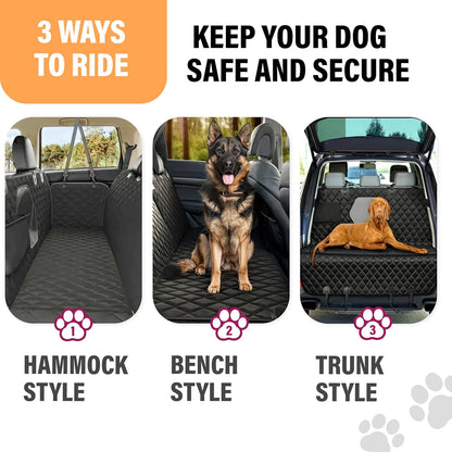 Premium Waterproof Dog Car Seat Cover - Hammock Style with Safety Features for SUVs and Trucks, Black