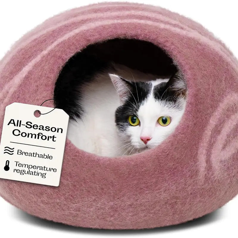Cat Cave Bed for Indoor Cats - Handmade Merino Wool Cat Bed, Large, Light Gray, Cozy Felt Cat House, Soft Breathable Pet Bed Ruifurni