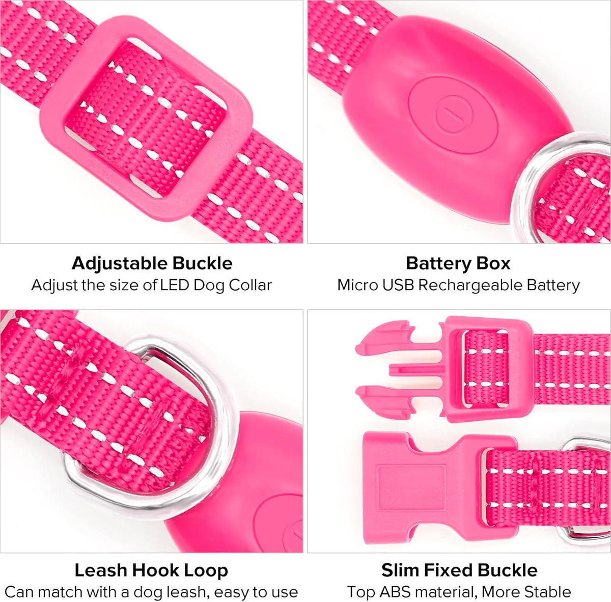 Illuminated Pink Collar for Small Dogs and Cats (XS Size)