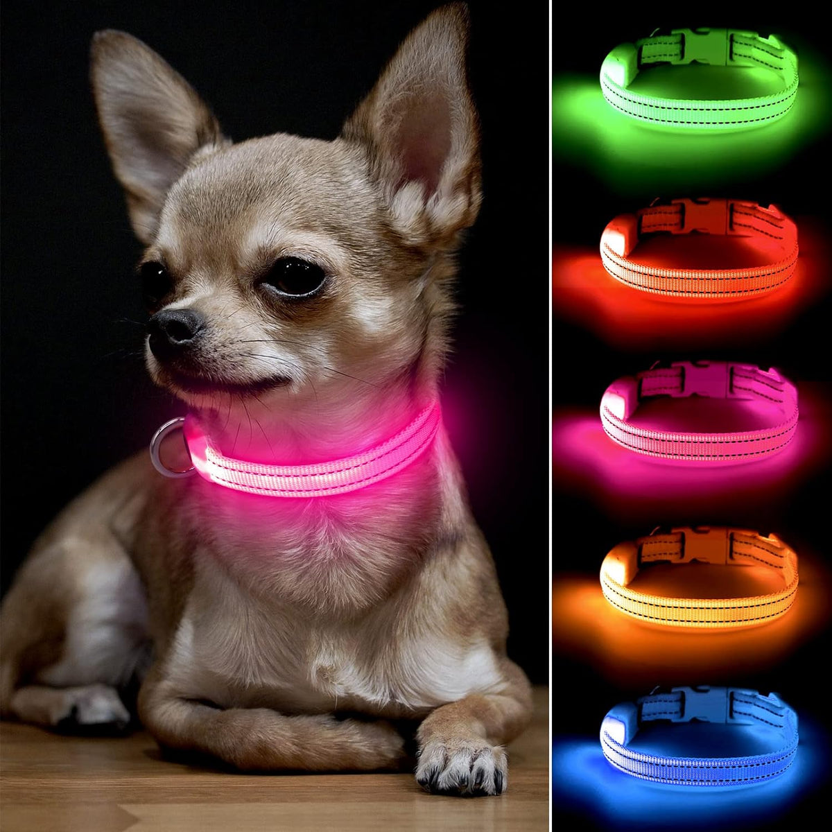 Illuminated Pink Collar for Small Dogs and Cats (XS Size)