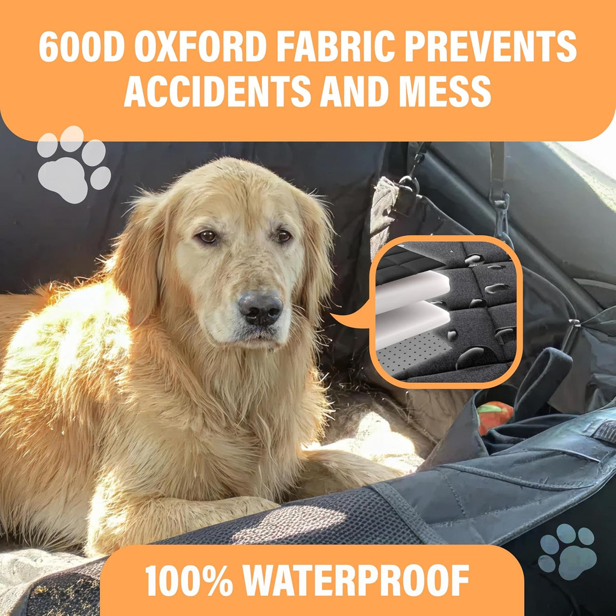 Premium Waterproof Dog Car Seat Cover - Hammock Style with Safety Features for SUVs and Trucks, Black