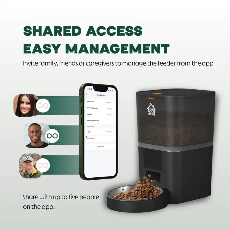 Automatic Cat Feeder, Wifi 5G Automatic Dog Food Dispenser with Freshness Preservation, 6L Timed Pet Feeder, Mate Black