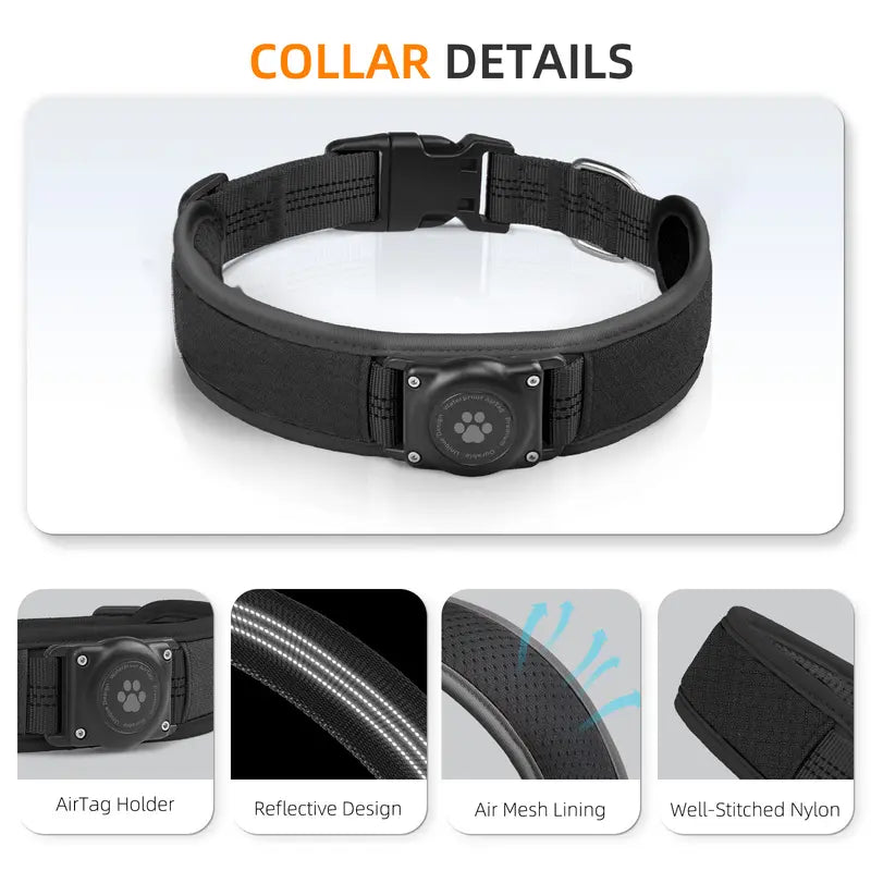 Premium Airtag Dog Collar Holder - Waterproof IP68, Ultra-Soft Air Mesh Padding, Reflective Features, and Durable Design for Medium to Large Dogs