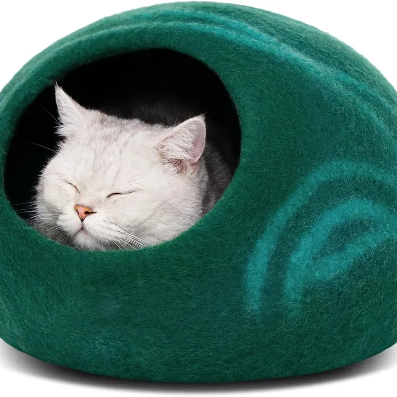 Cat Cave Bed for Indoor Cats - Handmade Merino Wool Cat Bed, Large, Light Gray, Cozy Felt Cat House, Soft Breathable Pet Bed Ruifurni