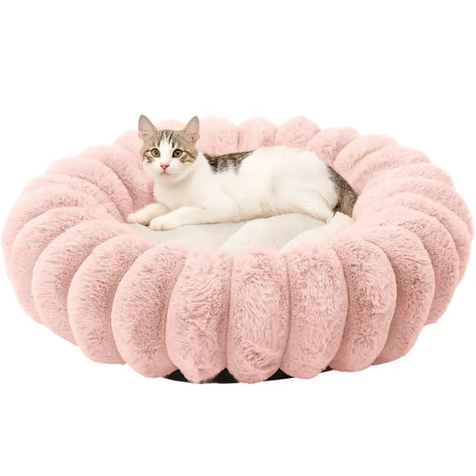 Super Soft round Pet Bed – Donut Fluffy Calming Kittens & Small Dogs, Antianxiety Pet Bed,Removable Washable Cover Cute Pet Lounge, Anti-Slip Base, Toy Puddle