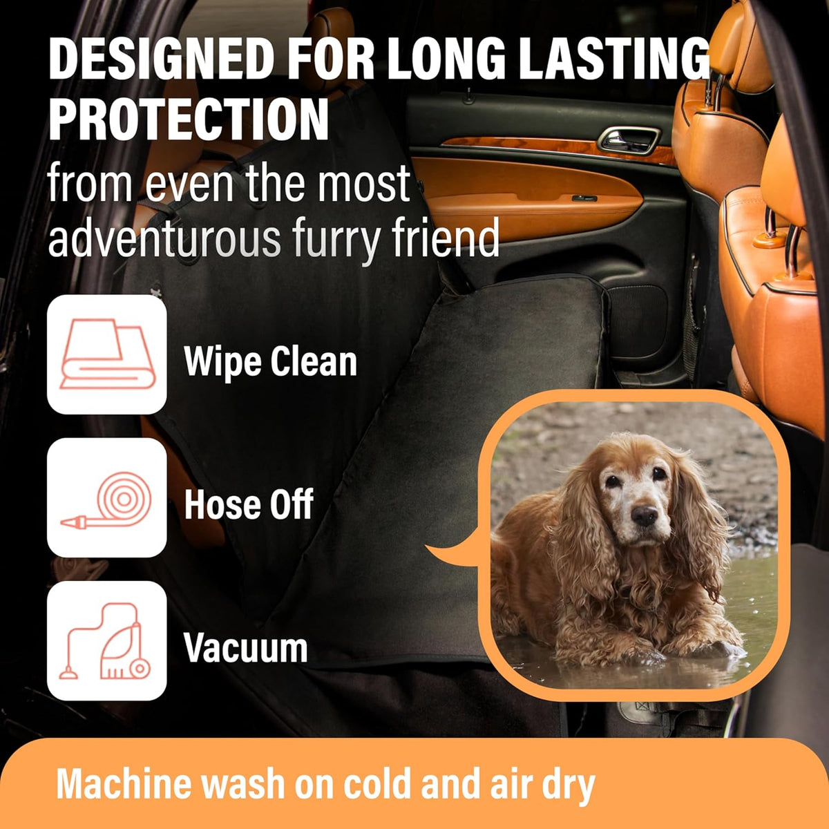 Premium Waterproof Dog Car Seat Cover - Hammock Style with Safety Features for SUVs and Trucks, Black