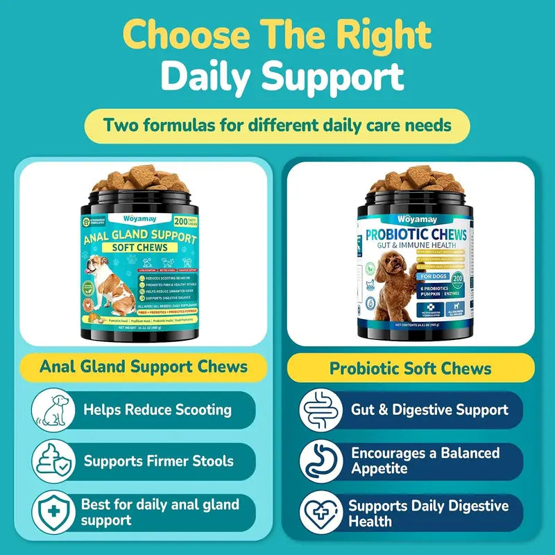 Anal Gland Chews for Dogs - 200 Count with Pumpkin Probiotics & Digestive Enzymes, Advanced Formula to Alleviate Scooting and Odor, Chicken Flavor