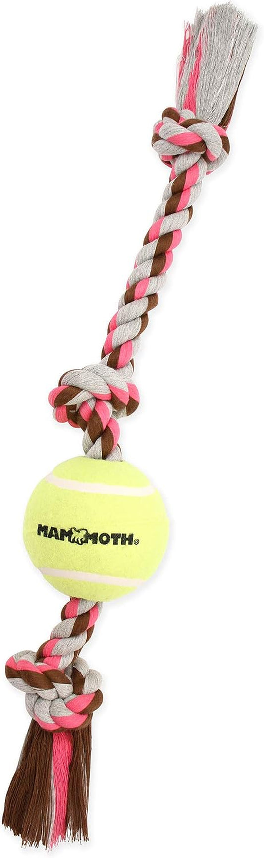 Mammoth Flossy Chews Color 3 Knot Tug W/Large Tennis Ball – Premium Cotton-Poly Tug Toy for Dogs – Interactive Dog Tug Toy – Rope Dog Toy with Tennis Ball for Large Dogs - 24”