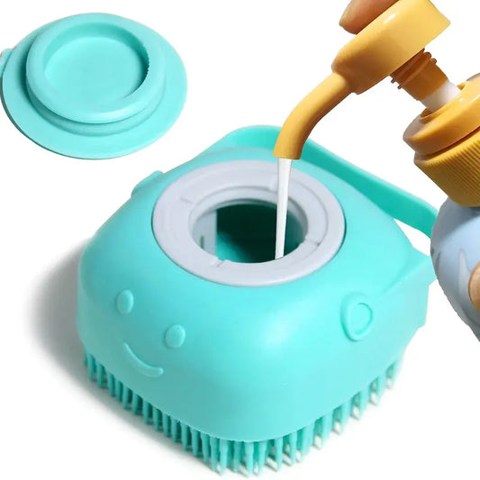 Pet Bath Brush Dog Baths Brush Shampoo Dispenser Soft Silicone Dog Bathing Brushes Dogs Shampoo Brushes Scrubbers for Cats and Dogs Shower Brush Grooming (Blue)