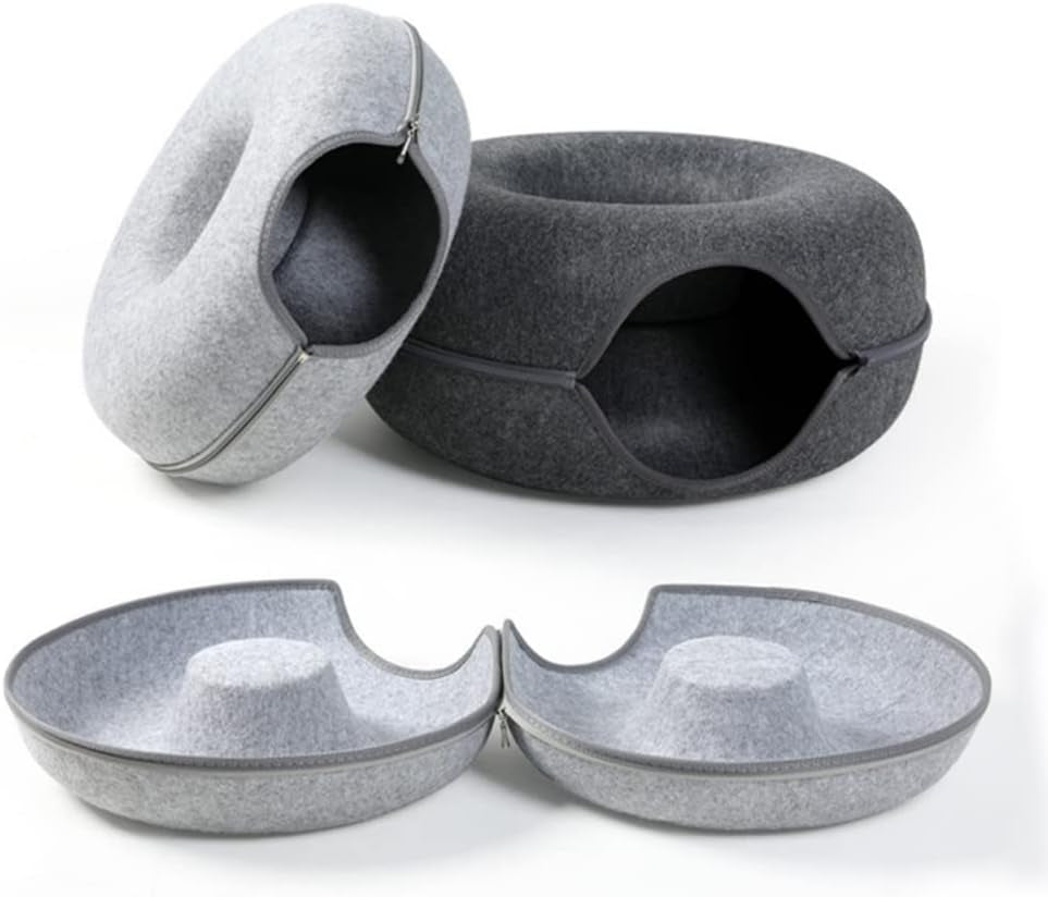 Cozy Donut Cat House & Interactive Tunnel - Perfect Indoor Play and Rest Spot for Your Feline Friend - Stylish Black Design