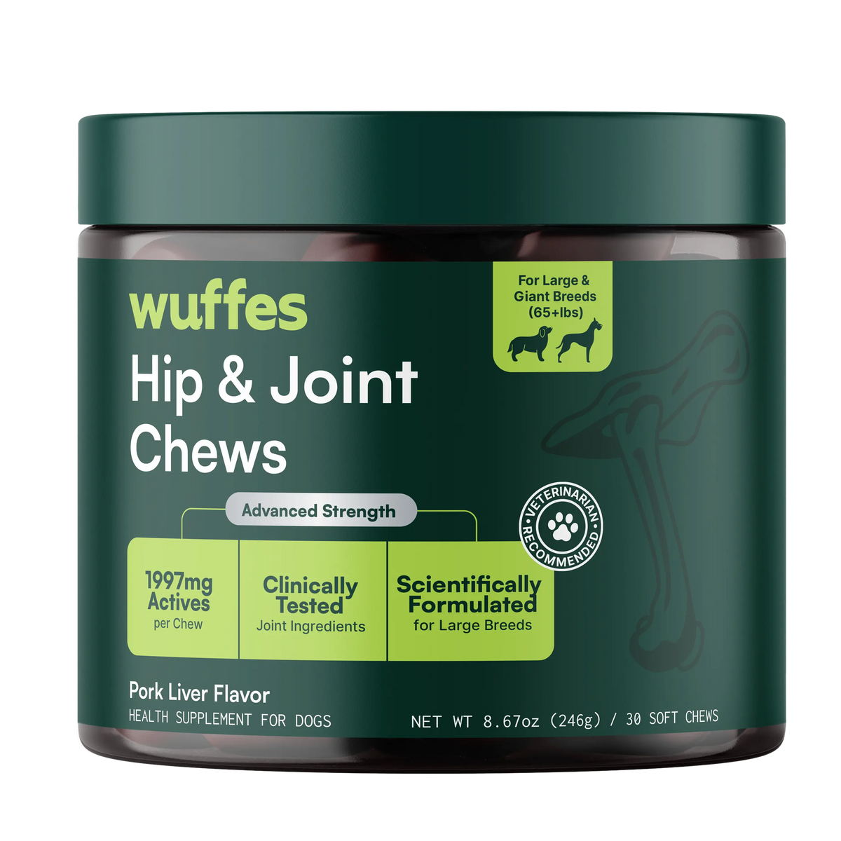 Wuffes Hip & Joint Chews for Dogs - Mobility Support Supplement - Suitable for Small Breeds & Large Breeds - Made in USA - 60 Soft Chews