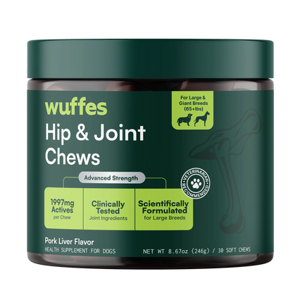 Wuffes Hip & Joint Chews for Dogs - Mobility Support Supplement - Suitable for Small Breeds & Large Breeds - Made in USA - 60 Soft Chews