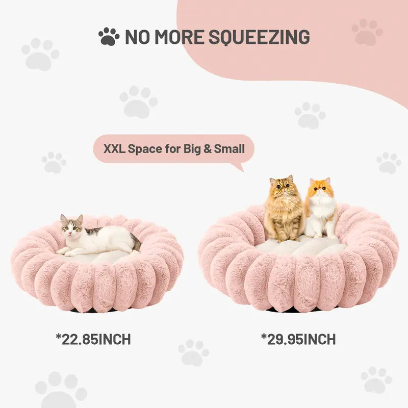 Super Soft round Pet Bed – Donut Fluffy Calming Kittens & Small Dogs, Antianxiety Pet Bed,Removable Washable Cover Cute Pet Lounge, Anti-Slip Base, Toy Puddle