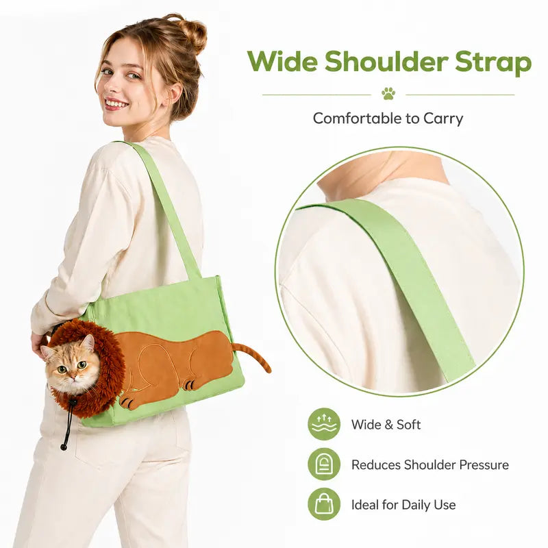Lion Shape Pet Carrier Bag for Cats & Small Dogs, Cute Portable Pet Tote Bag, Lightweight Canvas Puppy Kitten Travel Bag, Breathable Outdoor Shoulder Bag for Shopping Travel