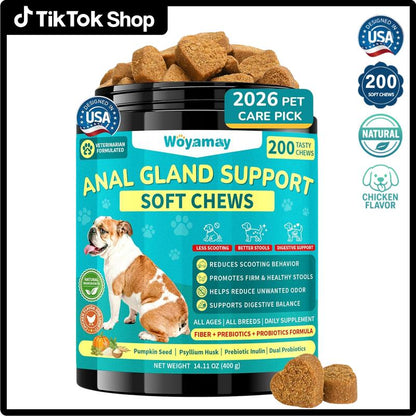 Anal Gland Chews for Dogs - 200 Count with Pumpkin Probiotics & Digestive Enzymes, Advanced Formula to Alleviate Scooting and Odor, Chicken Flavor