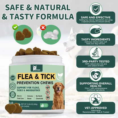 Petrivium Natural Flea & Tick Support Soft Chews for Dogs - 150 Count, Pesticide-Free Vitamin Supplement with Rosemary Repellent, Chicken Flavor, Ideal for Puppies and All Breeds/Sizes