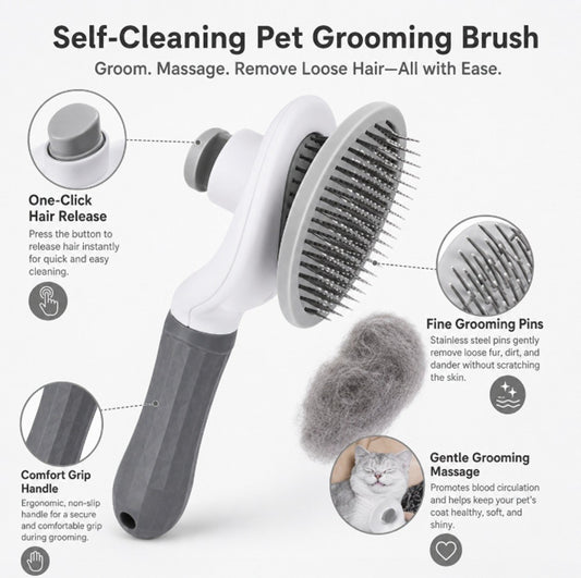 Pet Hair Remover Brush Self Cleaning Deshedding Grooming Comb for Dogs Cats