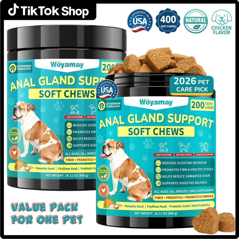 Anal Gland Chews for Dogs - 200 Count with Pumpkin Probiotics & Digestive Enzymes, Advanced Formula to Alleviate Scooting and Odor, Chicken Flavor