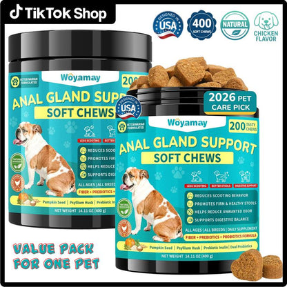 Anal Gland Chews for Dogs - 200 Count with Pumpkin Probiotics & Digestive Enzymes, Advanced Formula to Alleviate Scooting and Odor, Chicken Flavor