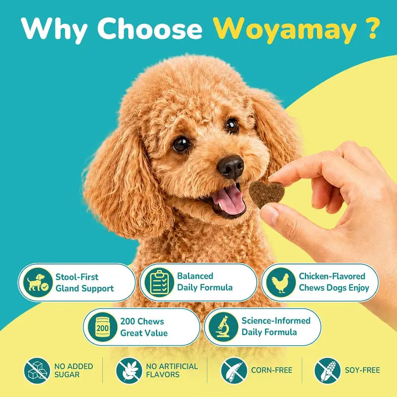 Anal Gland Chews for Dogs - 200 Count with Pumpkin Probiotics & Digestive Enzymes, Advanced Formula to Alleviate Scooting and Odor, Chicken Flavor