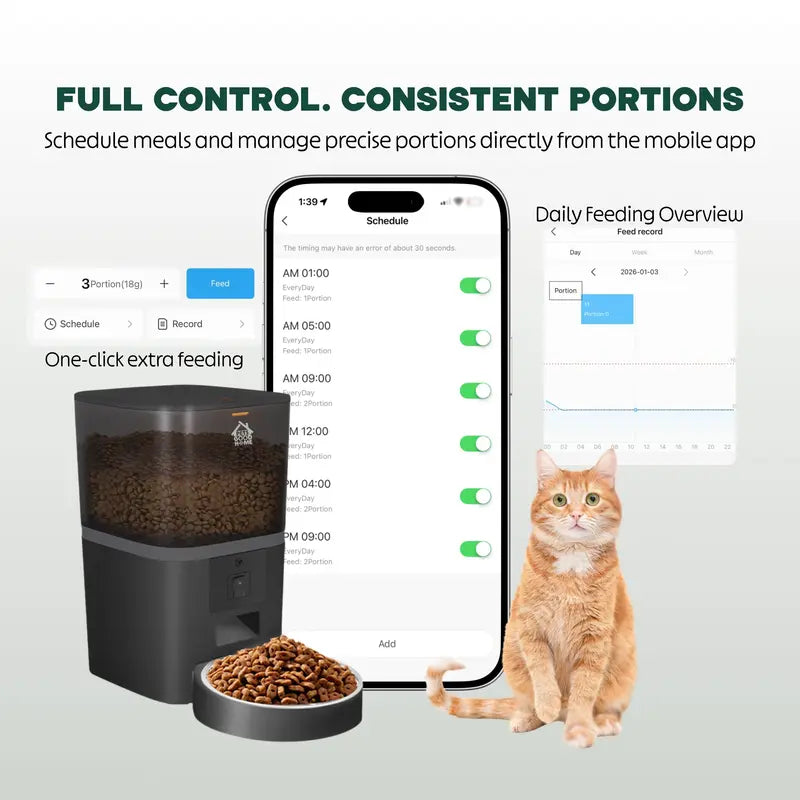Automatic Cat Feeder, Wifi 5G Automatic Dog Food Dispenser with Freshness Preservation, 6L Timed Pet Feeder, Mate Black