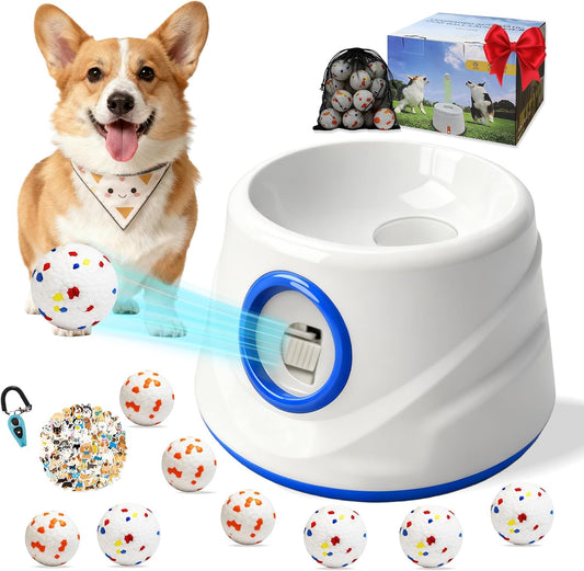 Automatic Ball Launcher for Dogs with 8 Balls - Adjustable Distance up to 50Ft,Charger, Whistle & Storage Bag - Interactive Fetch Machine Toy for Indoor Outdoor Play, for Medium Large Breed Dogs
